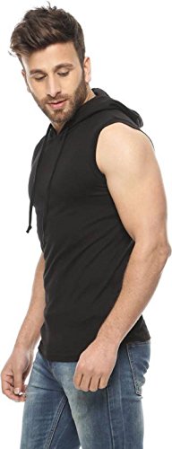 Image of Blisstone Men's Sleeveless Hooded T-Shirt - Gym Workout Muscle Tank Top | Casual Cotton Hoodie Vest for Summer Fitness & Sports Black