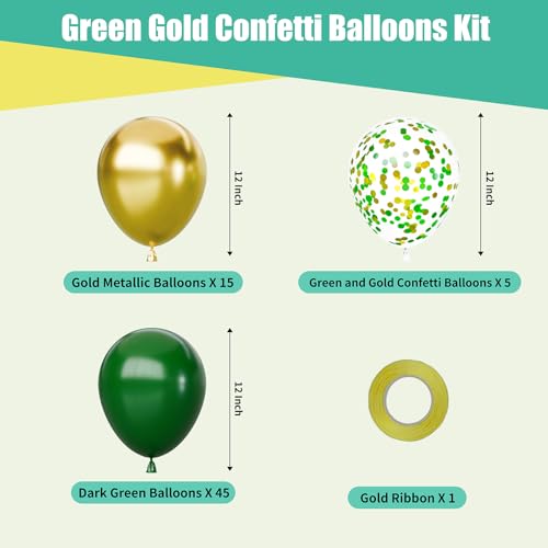 Image of 65Pcs Green Gold Balloons Set, Dark Green & Metallic Gold Balloons, Confetti Latex Balloons for Birthday, Graduation, St. Patrick's Day, Jungle Party Decorations