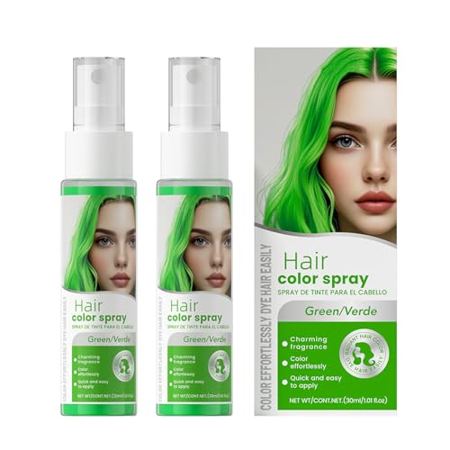 Clawrex Tinte temporal para el pelo, 2 unidades, spray para el pelo, color líquido en S pray, tinte para el pelo para Halloween, carnaval, cosplay (verde)