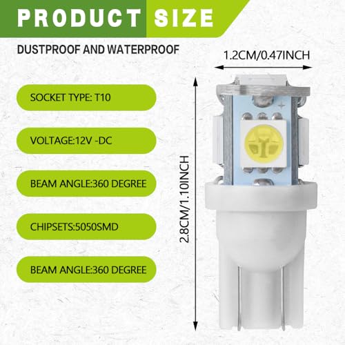 10 Pack Bombillas LED 194 T10 6-SMD 3030 Chip Blanco miniatura 2