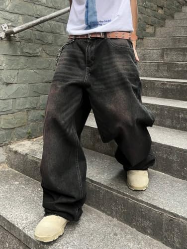 Image of HUNGSON Mens Baggy Jeans for Men Women Wide Leg Denim Pants Casual Loose Fit Long Trousers Streetwear Hip Hop Jeans