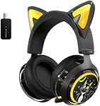 Casque de jeu SOMIC GS510 Black Cat Ear sans fil 2.4G avec lumière RGB, micro rétractable à annulation de bruit, son stéréo, 10H de temps de jeu pour PS5/PS4/PC (Noir)