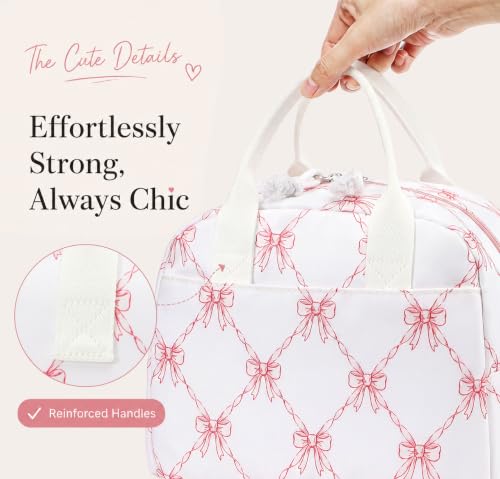 Image of LOVELYWIND Lunch Box for Women, Insulated Lunch Bag, Cute Bow Print Tote