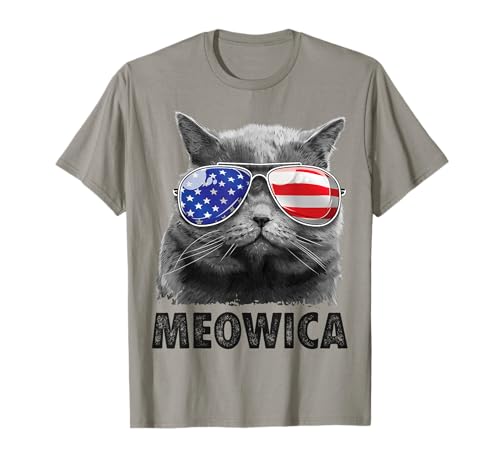 Cat 4th of July Meowica Merica Kids Boys Girls American Flag T-Shirt