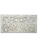 Queen Wood Headboard White-Wash | Carved Full Headboard Only | Wooden Headboard Full Size Bed | Wall Mount Headboard Queen | Full Bed Headboard Panels