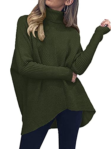 Image of ANRABESS Womens Casual Fall Sweater Turtleneck High Neck Batwing Sleeve Oversized Sweater Dress