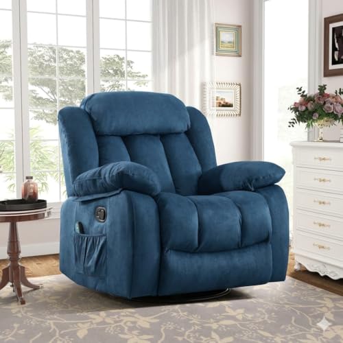 Image of Amazon Brand - Solimo Stark | Single Seater Sofa Recliner | Rocking, Revolving and Recline Manual Recliner (Velvet Blue) | 1 Year Warranty