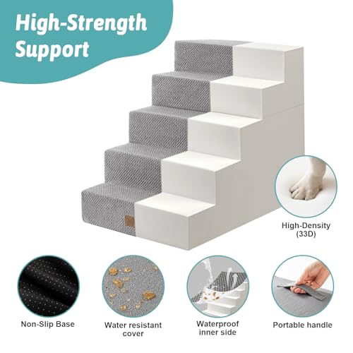 Image of COZY KISS Dog Stairs for Small Dogs, 5 Step Pet Stairs for Beds & Couches