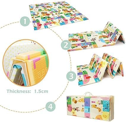 Image of WENGTY Double Sided Water Proof Alphabet Mat Extra Large Reversible Baby Play Mat, Bpa Free Learning & Crawling Foldable Foam Mat(200Cm X 150Cm, 0.8Cm) Multicolor, Count 1