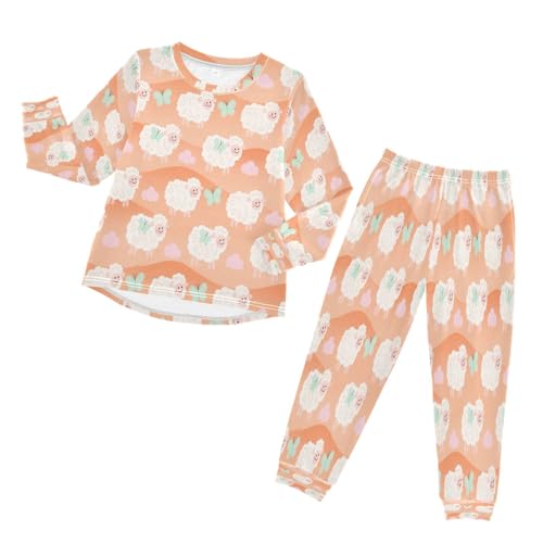 Little Sheep Butterfly Soft Pajama Set for All Seasons,Breathable Pjs Long Sleeve Sleepwear,Comfy Loungewear 2 Piece Underwear Set 5T