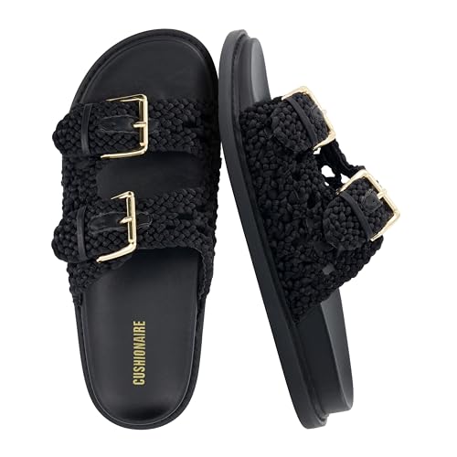 CUSHIONAIRE Weaver Summer Sandals for Women 2025 - Shiny Raffia Woven Slip On Womens Slides with...