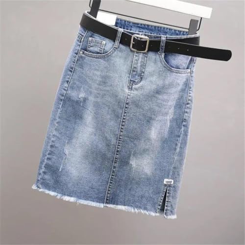 Women's with Slit Stretch Denim Skirt Summer Mid-Calf Pocket Skirt2