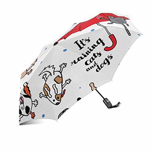 Interestprint Funny It's Raining Cats And Dogs Windproof Automatic Open And Close Folding Umbrella, Unbreakable Portable Outdoor Travel Compact Umbrella With Uv Protection #TOP20