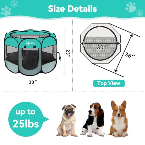 Image of Siedihit Playpen for Middle Dog Cat, Dogs Tent Crate Cage Indoor /Outdoor, Portable Pop Up Dog Kennel with Carrying Bag for Rabbits, Removable Top (Green, Medium)