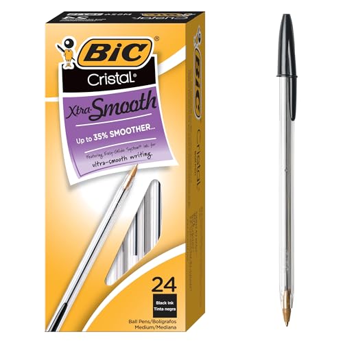 BIC Cristal Xtra Smooth Black Ballpoint Pens, Medium Point (1.0mm), 24-Count Pack, Extra Smooth and Reliable Ballpoint Pens