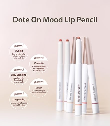 Heart Percent Dote On Mood Lip Pencil, Long-Lasting Creamy Lip Crayon Smooth Color Liner Retractable Lipstick Pencil 0.8G, 07. Dry Rose #TOP1