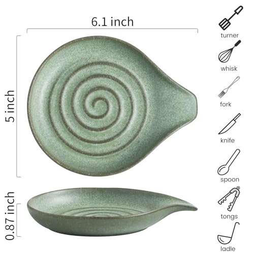Image of LAUCHUH Spoon Rest, 5-Inch Ceramic Spoon Holder, Heavy Duty Heat Resistant Ladle Holder for Stove Top, Decorative Kitchen Decor, Dishwasher Safe, Sage Green