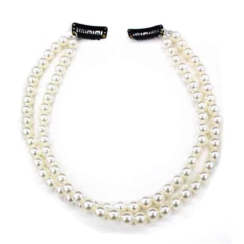 FAMEZA 1Pcs Premium Double Layer Artificial Pearl Hair Bun Decorate Chains Updo Chignon Hairpiece Headwear Hair Clips Wedding Hair Jewelry Accessories for Women and Girls Fashion Accessoires, White