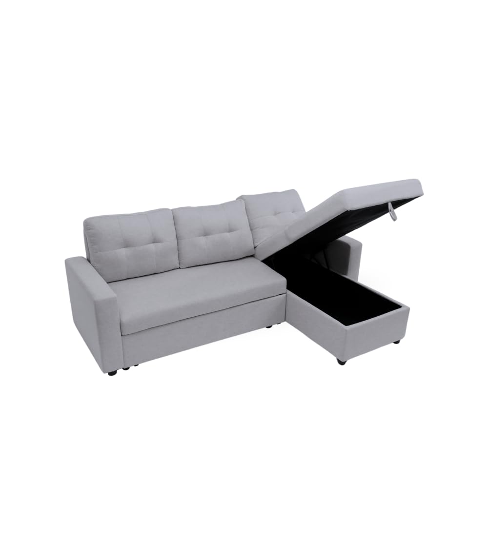 SWEET SOFA® Sofá Cama Chaise Longue 230 x 148 x 90 cm de 3 Plazas CLONY II - Sofá con Asientos Deslizantes, Tapizado en Tela en Gris