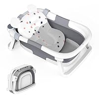 Foldable Baby Bath tub,Collapsible Toddler Bathtub with Baths Support Cushion Pad Seat Mat,Baby Bathtub Newborn to Toddler 0-24 Months,Baby Essentials for Newborn Portable Travel Baby Bath Tub