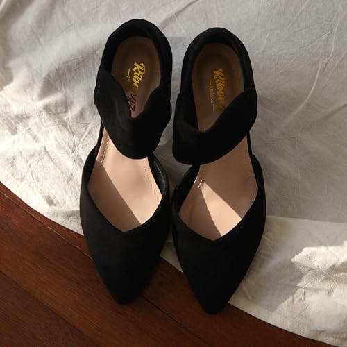 RIBONGZ Kitten Heels for Women Closed Toe Comfortable Low Heels Pointed Toe Sexy Slip on Pumps Bridal Party Dressy Shoes4