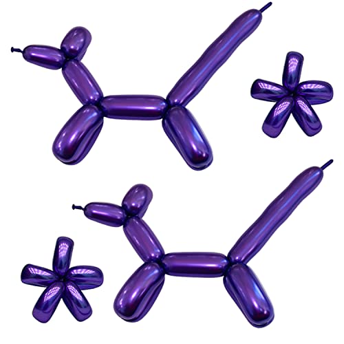Modellierballons Metallic Lila 260Q Lange Luftballons Chrom Verdrehen Ballon Tiere für Geburtstag Babyparty Hochzeit Karneval Party Dekorationen 25 Pack