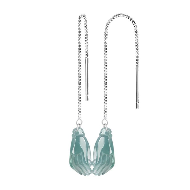Pendientes de piedra verde, pendientes Jade con rosca plata 925 for mujer, mano Guanyin