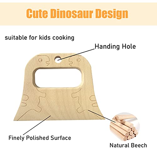 Wooden Kids Knife for Cooking and Safe Cutting Veggies Fruits, Cute Dinosaur Shape Kids Kitchen Tools, 2-10 Years Old Applicable