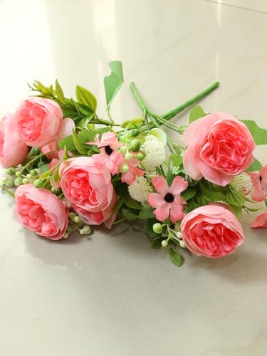 Image of TIED RIBBONS Set of 2 Artificial Rose Peony Flower Bunch Sticks for Decoration (Light Pink) Decorative Items for Home Table Decor Vase Craft Living Room Office Restaurant (Without Vase) - Polyester