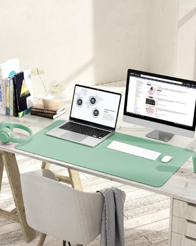 Image of Non-Slip Desk Pad, Waterproof PVC Leather Desk Table Protector, Ultra Thin Large Mouse Pad, Easy Clean Laptop Desk Writing Mat for Office Work /Home /Decor (Pale Green, 35.4 inch x 17 inch)
