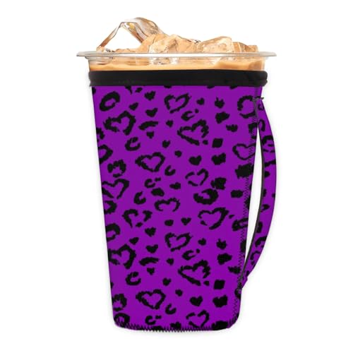 Love Texture Reusable Neoprene Coffee Sleeve with Handle Insulated Iced Coffee Cup Holder Reduces Condensation Fits 24-28 oz Cups M
