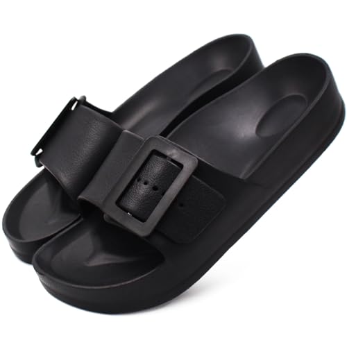 Women's Sandals With Arch Support Adjustable Buckle Platform Cloud Slides Summer Lightweight Soft Slippers Non-Slip Shower Shoes