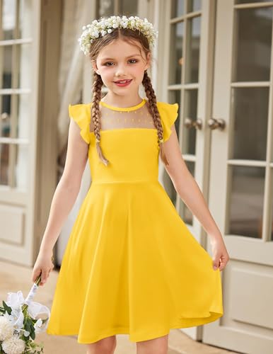 Arshiner Girls Dress Summer Ruffle Sleeve Mesh A Line Casual Party Dresses with Pockets 6-13 Years - Image 3