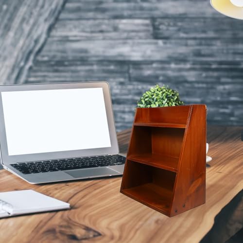 Estante de madera marrón multicapa organizador de escritorio funcional 3