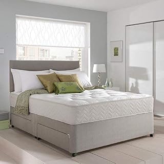 Sleep Factory's Grey Suede Memory Foam Divan Bed Set With Mattress And Headboard 3ft 4ft 4ft6 5ft 6ft Single Double Small UK King Super King (5.0FT (King Size), 2 Drawers Foot End)