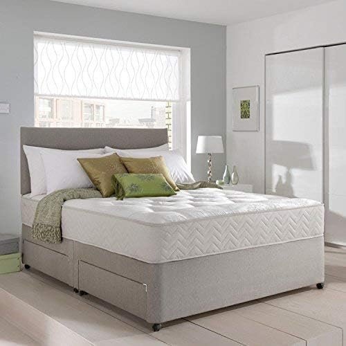 Grey Suede Memory Foam Divan Bed Set With Mattress And Headboard 3ft 4ft 4ft6 5ft 6ft Single Double Small UK King Super King (Super King)