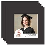 Frametory, 5 Pack 12x12 Photo Mat, Square Matboard for 8x8 Picture, White Core, Bevel Cut, Acid Free, 4-ply Thick, Framing Matte for Pictures, Photos, Artworks (Black)