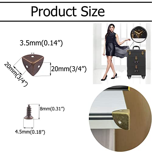 Image of Vintage Box Cabinet Corner Protection-Triangle Box Table Cabinet Corner with Screws Decorative Wood Box Edge Cover Safety Guard Furniture Corner Protector Bumpers (Bronze-20mm-32pcs)
