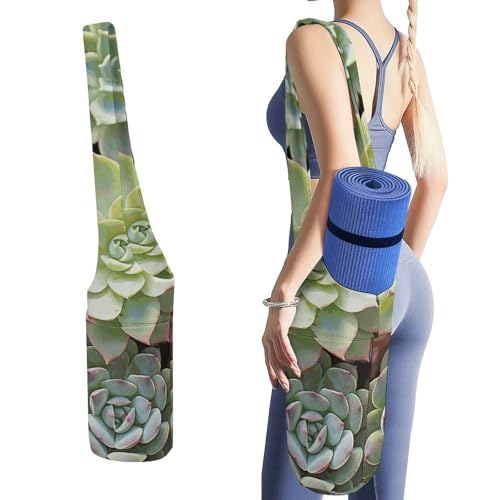 Sac de transport pour tapis de yoga à motif plantes grasses vertes avec sangle de portage
