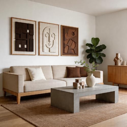 Image of CHDITB 3D Small Geometric Face Wall Art, Neutral Earth Tone Relief Decor