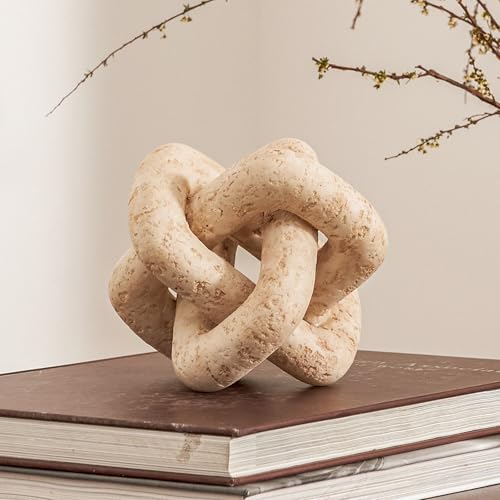 DN DECONATION 3 Link Knot Decor Beige Travertine Coffee Table Decoration Boho Resin Chain Link Decor Modern Shelf Entryway Objects for Home Living Room Farmhouse Bedroom Inspired Aesthetic Art