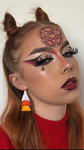 NLCAC 2 Pairs Halloween Earrings Beaded Ghost Candy Corn Tassel Dangle Earrings Spooky Halloween Costumes Decorations Party Jewelry Gifts Ghost Tassel3