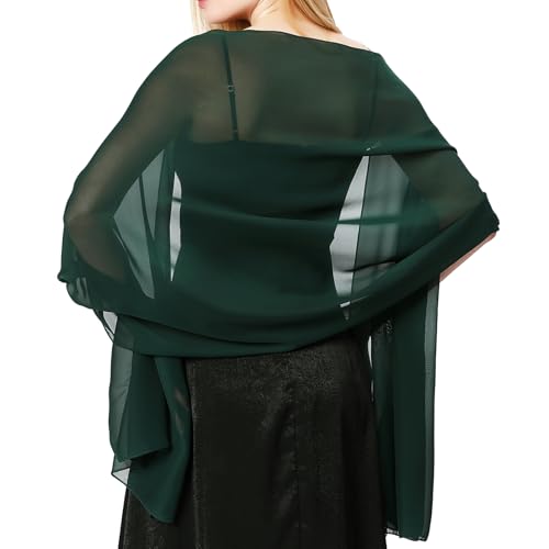 Stola Damen Halstuch Chiffon Sommer Schal Damen Festliche Stola für Abendkleid oder Brautkleid Hochzeit Scarf (Dunkelgrün)