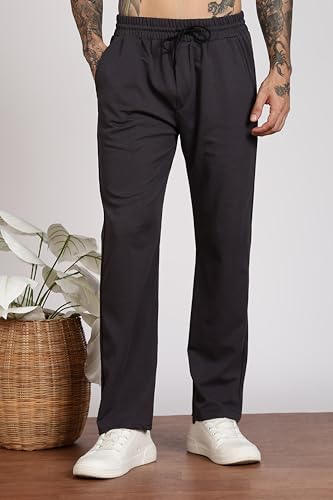 Image of Men's Slim Fit Trouser | Casual Bottoms with Elastic Waist & Drawstring | Soft Stretchable Fabric | Stylish Straight Fit Trousers for Office, Travel & Daily Use