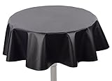Yourtablecloth Heavy Duty Flannel Backed Round Vinyl Tablecloth – 6 Gauge Thickness, Indoor and Outdoor & Easy to Clean 60” Black