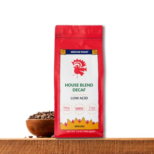 Puroast Low Acid Coffee Decaf | Decaf House Blend Ground | Medium Roast | High Antioxidants & High pH |No Bitter Aftertaste | Reduced Heartburn & GERD | Suitable for Cold Brew - 2.2 LB