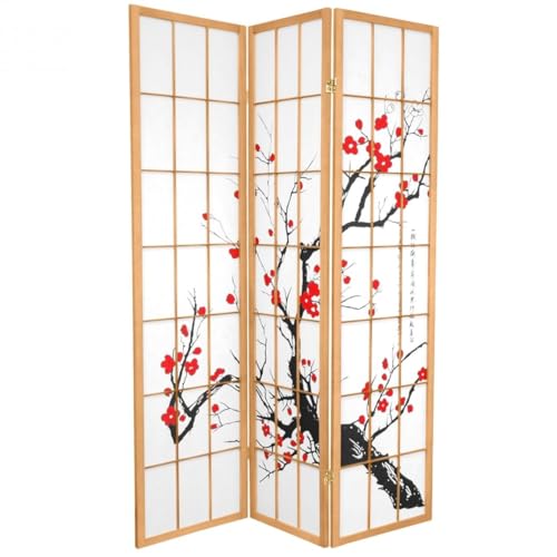 Fine Asianliving Biombo Japonés A135xA180cm 3 Paneles Shoji Papel de Arroz Natural - Flores de Cerezo Separador biombo Separador Divisor Habitación Biombos de