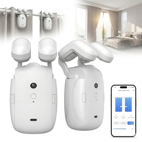 Image of JERN 2 Pcs Automatic Smart Curtain Robot Wireless Curtain Opener with Mobile App Voice Commands Scheduling Light Temperature Sensors Rechargeable Motor for Roman Rod Tracks