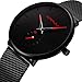 FIZILI Mens Watches Ultra-Thin Minimalist Waterproof-Fashion Wrist Watch for Men Unisex Dress with Stainless Steel Mesh Band-Red Hands