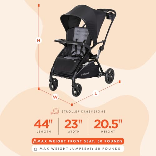 Image of Baby Trend Sit N' Stand 2.0, 5-in-1 Collapsible Sit and Stand Double Stroller with Bench and Standing Board, Compact Fold, Parent Console, Simple Grey